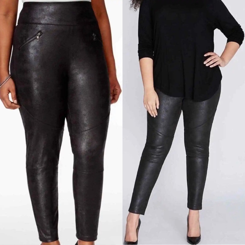 💯🎊🎉💥Melissa McCarthy Seven7 Faux Leather Moto Leggings Charcoal Grey Size 1X